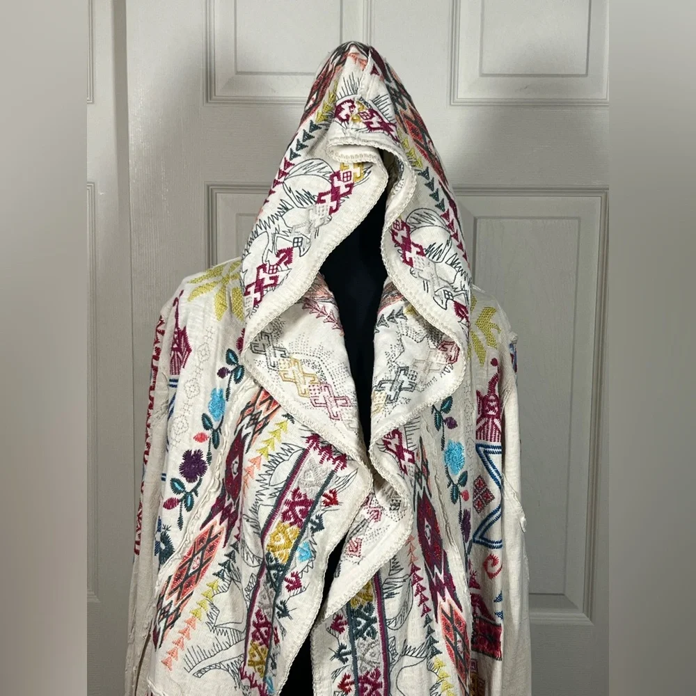 ๐ฆ Johnny Was BIYA Embroidered Hooded Boho Cardigan Jacket Ivory Festival, medium - Picture 12 of 14